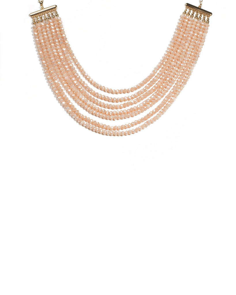 Pink Gold Tone Faceted Stone Multi Row Necklace