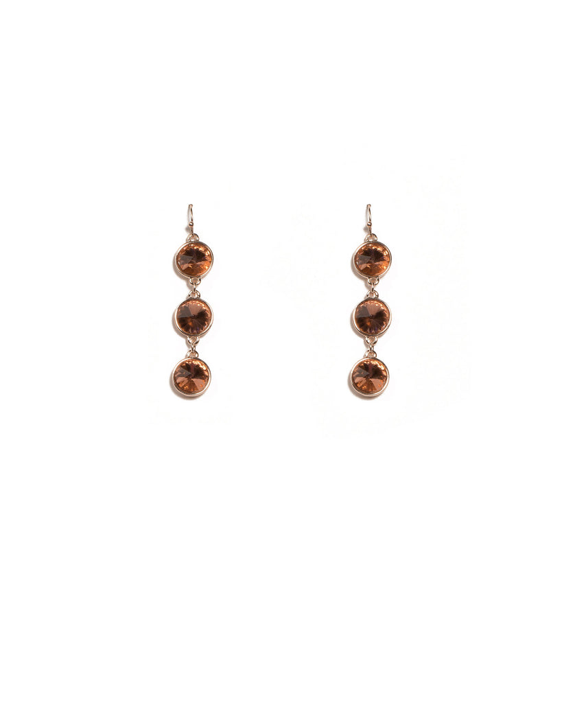 Rose Gold Tone Round Diamante Stone Drop Earrings