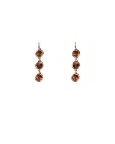 Rose Gold Tone Round Diamante Stone Drop Earrings