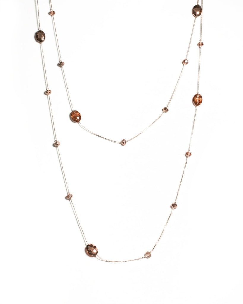Rose Gold Tone Faceted Stone Stationed Necklace