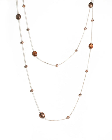 Rose Gold Tone Faceted Stone Stationed Necklace
