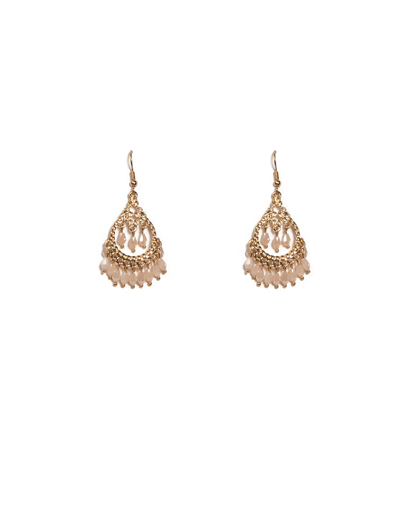 Nude Gold Tone Facet Stone Filigree Drop Earrings