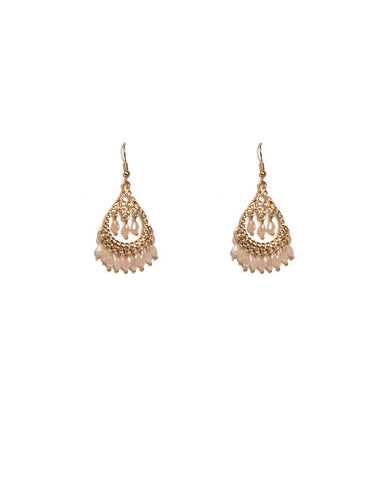 Nude Gold Tone Facet Stone Filigree Drop Earrings