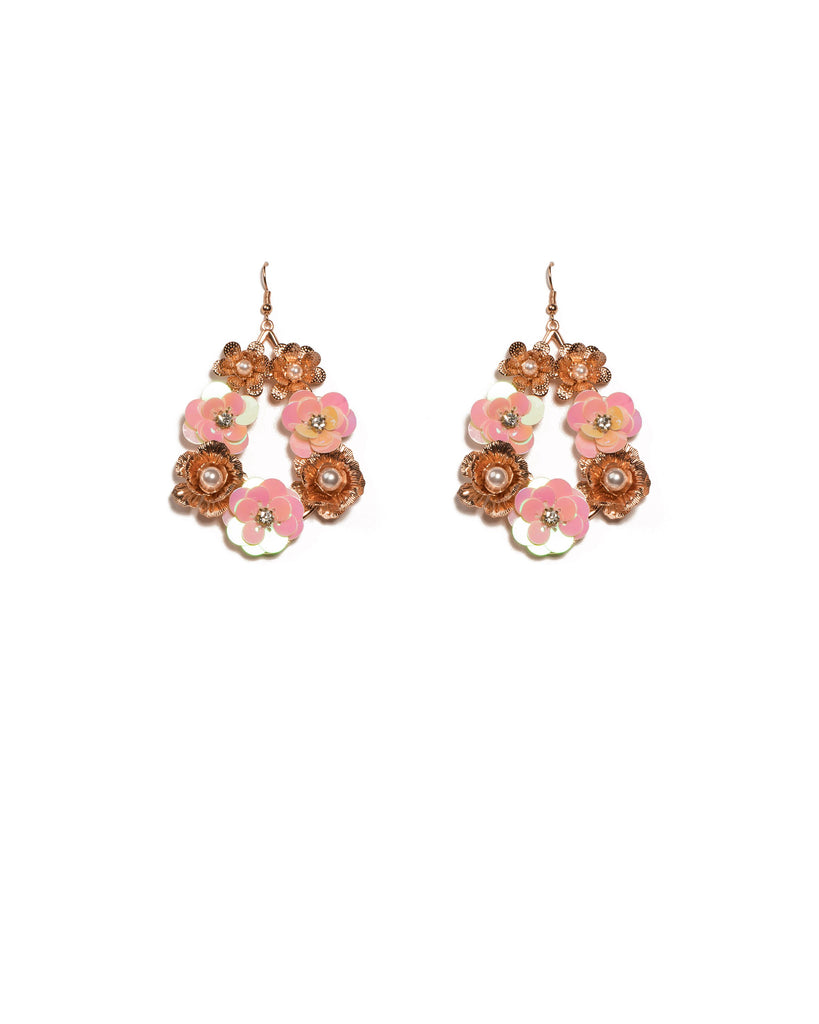 Pink Rose Gold Tone Flower Earrings