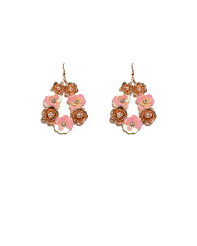 Pink Rose Gold Tone Flower Earrings