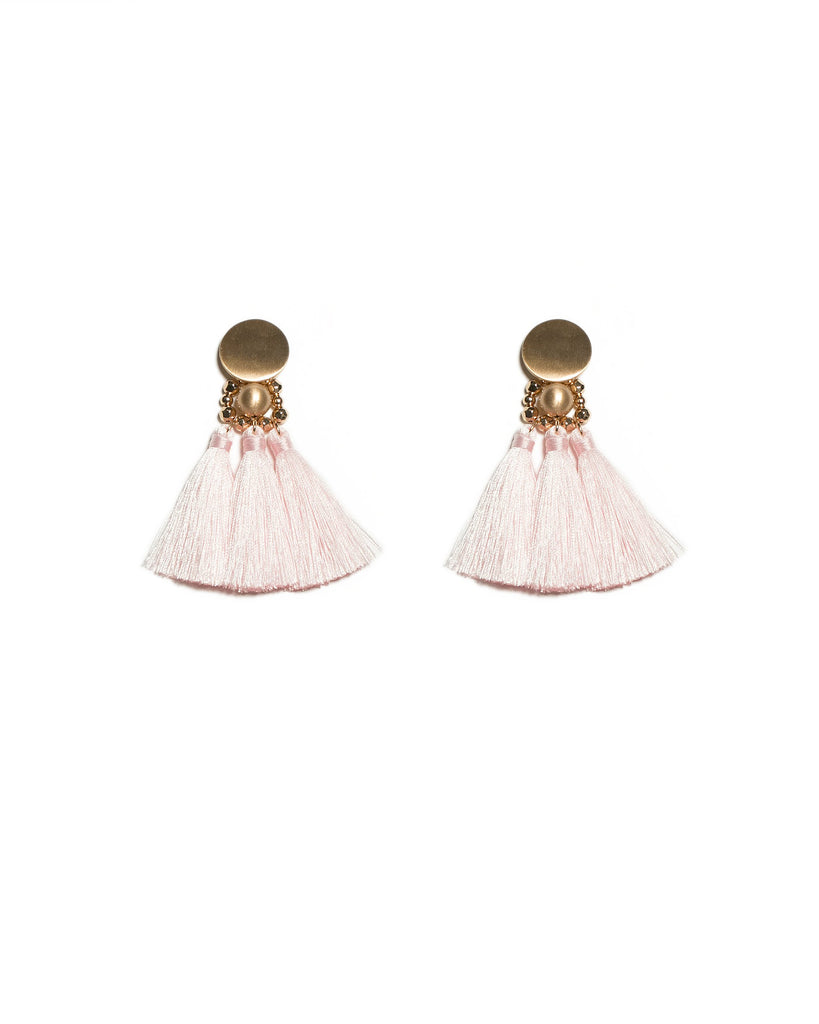 Pink Brushed Gold Triple Tassel Circle Stud Statement Earrings
