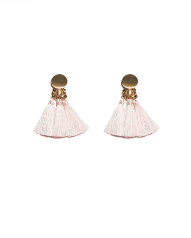 Pink Brushed Gold Triple Tassel Circle Stud Statement Earrings