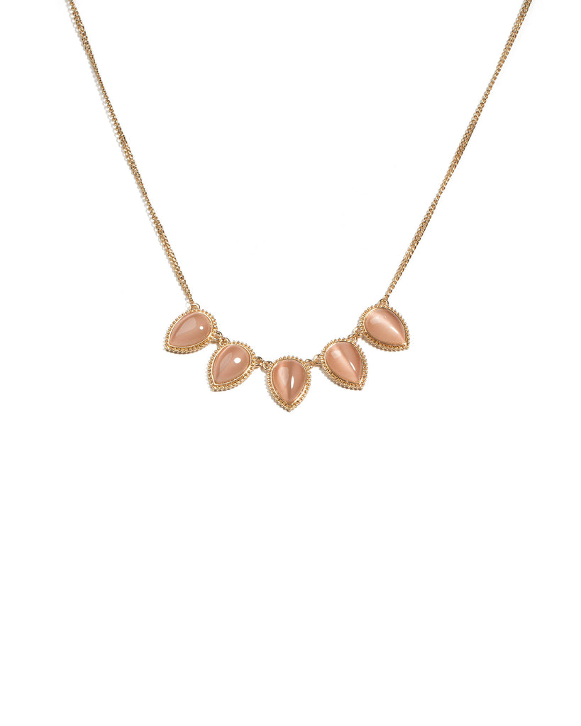 Pink Gold Tone Teardrop Stone Necklace