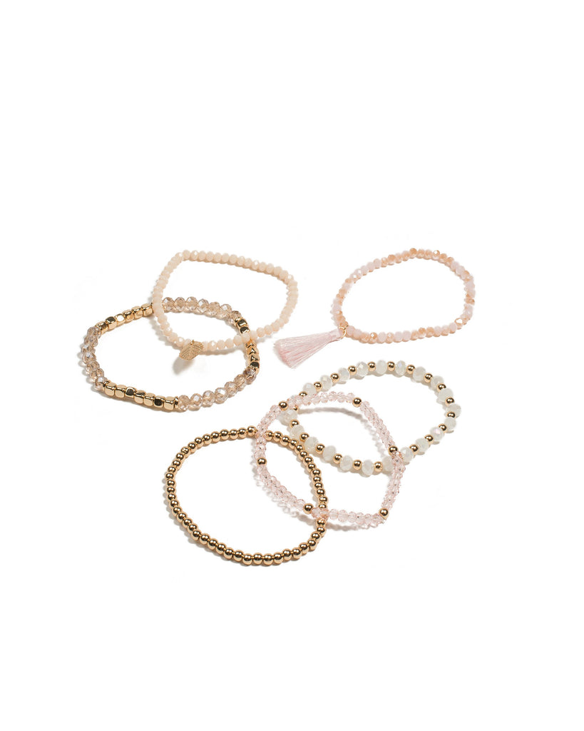 Pink Gold Tone Beaded Charm Tassel Wristwear Pack