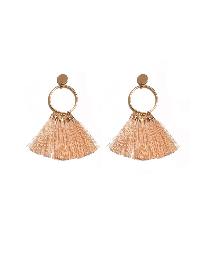 Pink Gold Tone Hoop With Tassel Drop Earrings