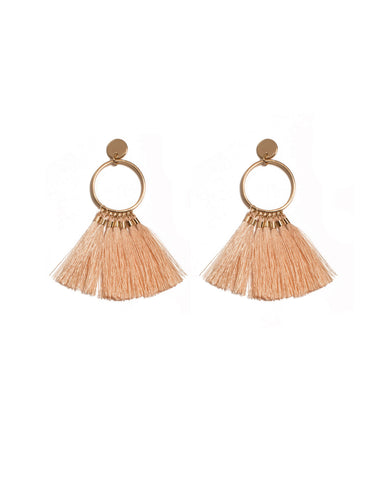 Pink Gold Tone Hoop With Tassel Drop Earrings