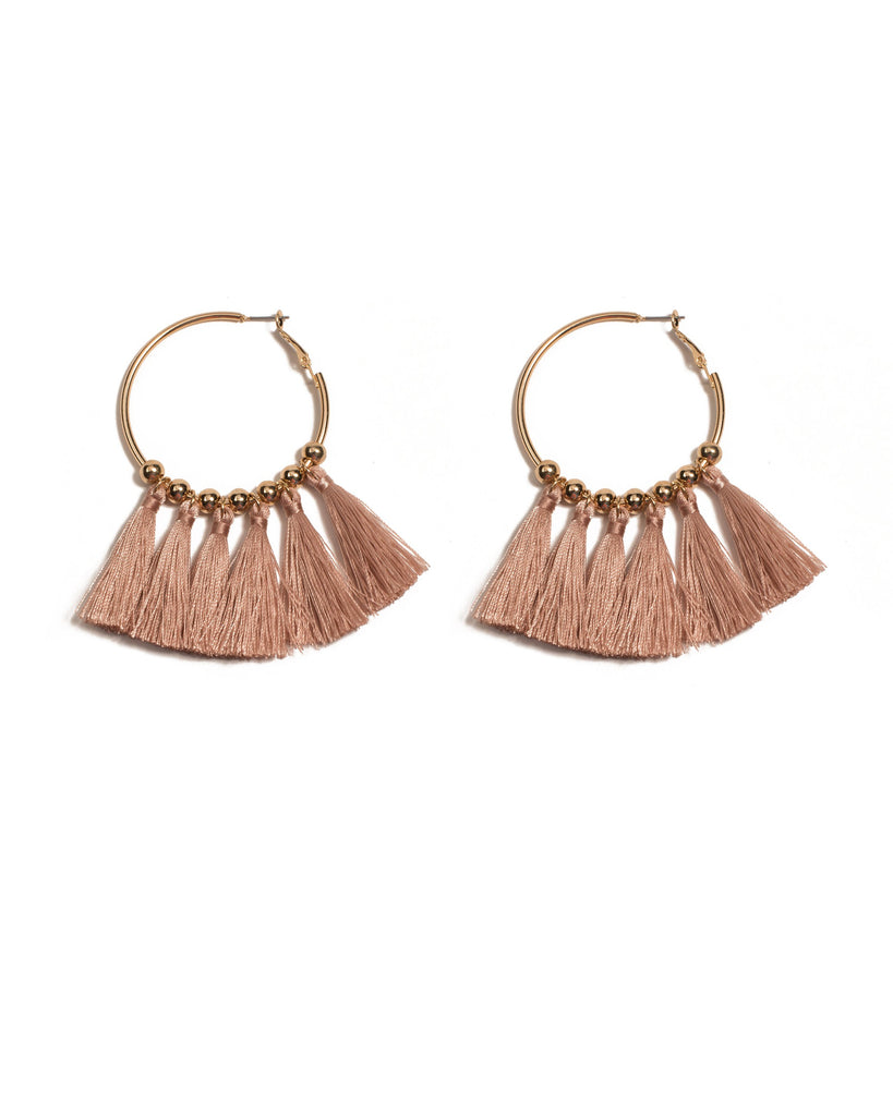 Pink Gold Tone Multi Tassel Hoop Earrings