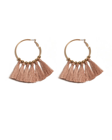 Pink Gold Tone Multi Tassel Hoop Earrings