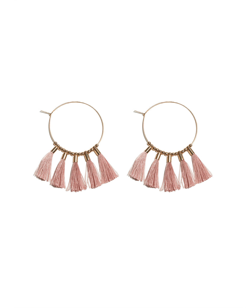Pink Gold Tone Tassel Hoop Earrings
