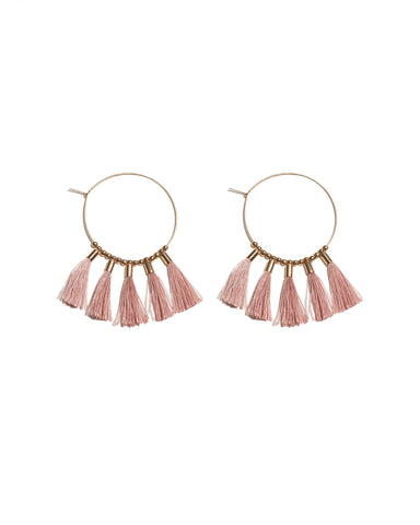 Pink Gold Tone Tassel Hoop Earrings