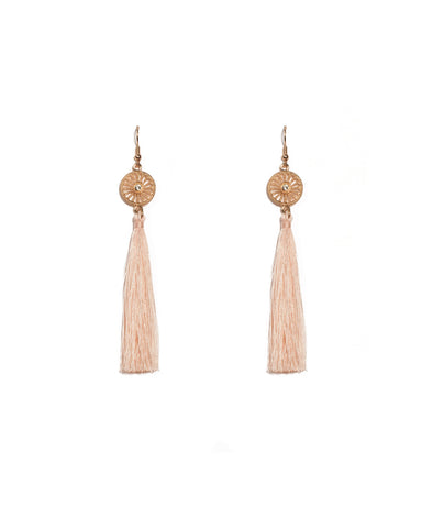 Pink Gold Tone Filigree Stone Tassel Drop Earrings