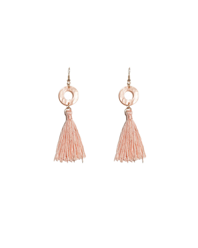 Pink Gold Tone Tassel Acrylic Drop Earrings