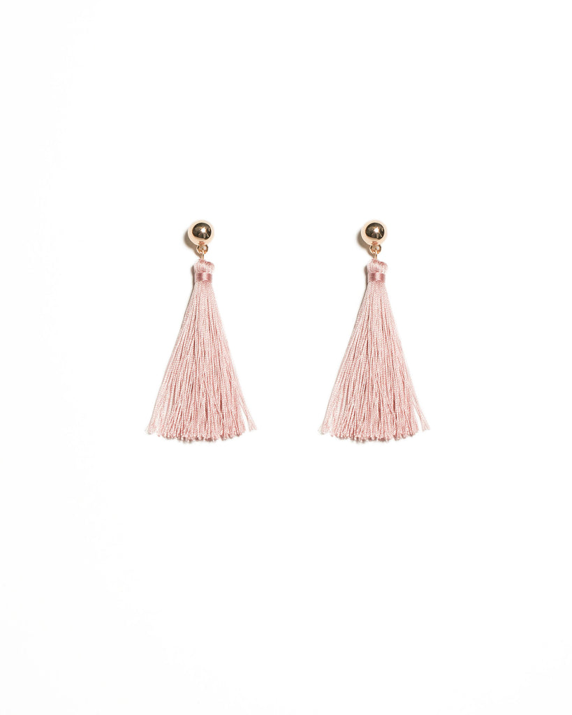 Pink Gold tone Tassel Ball Stud Drop Earrings
