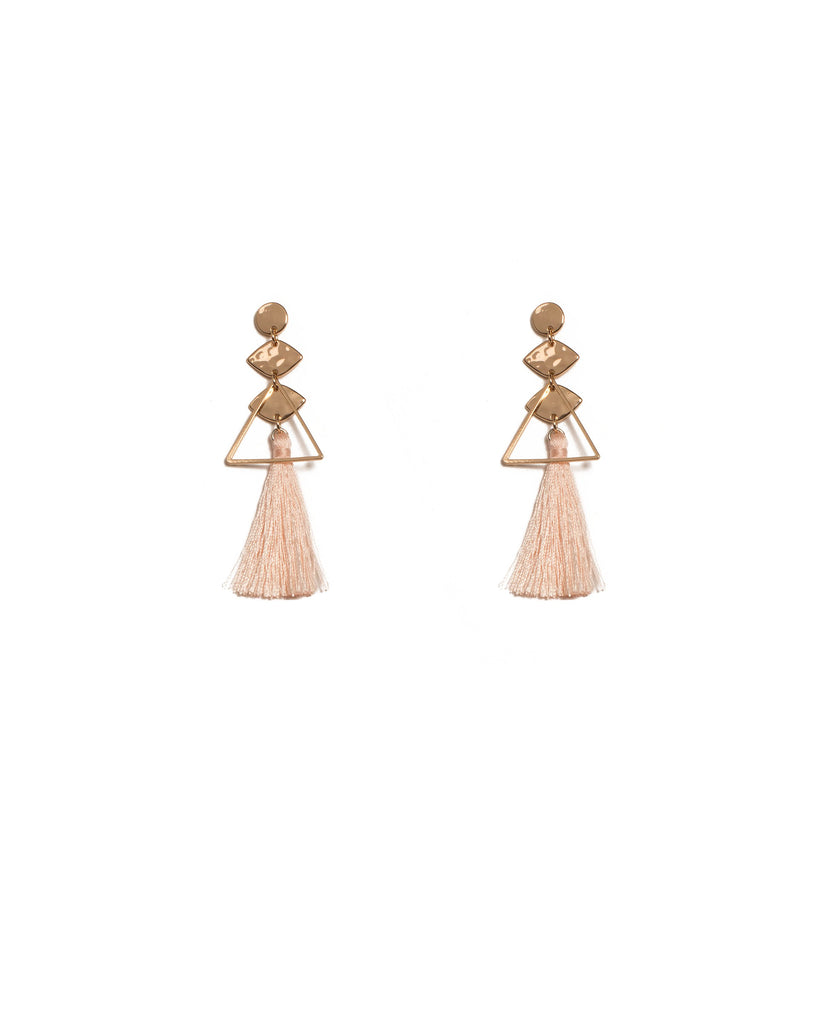 Pink Gold Tone Geometric Metal Tassel Drop Earrings
