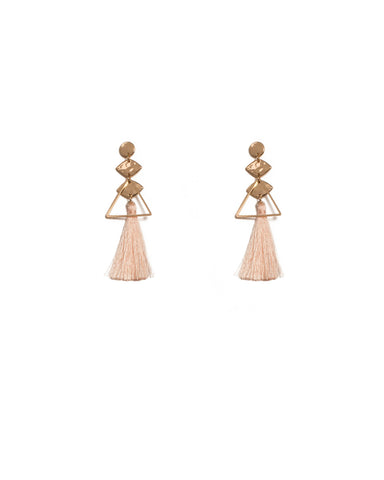 Pink Gold Tone Geometric Metal Tassel Drop Earrings
