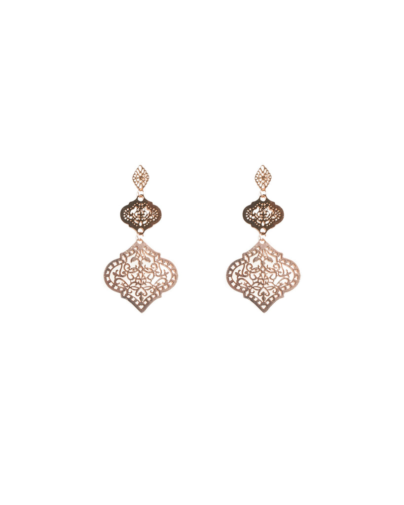 Rose Gold Tone Tiered Filigree Earrings