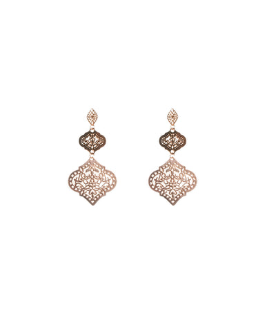 Rose Gold Tone Tiered Filigree Earrings