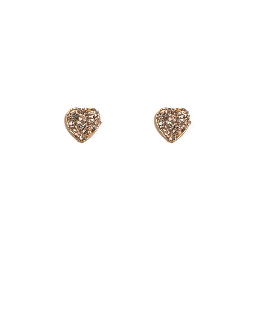 Multi Colour Gold Tone Diamante Cluster Heart Stud Earrings