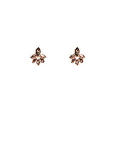 Rose Gold Tone Navette Stoneflower Stud Earrings