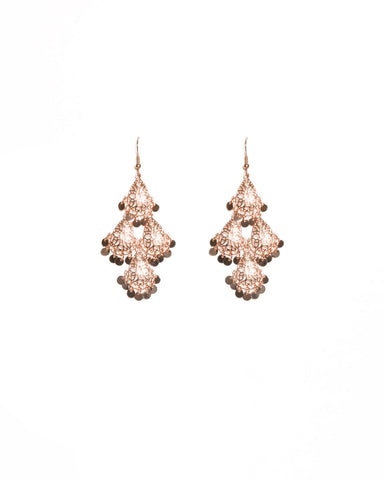 Rose Gold Tone Tiered Filigree Teardrop Earrings