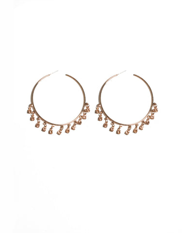 Rose Gold Tone Round Diamante Charms On Hoop Earrings