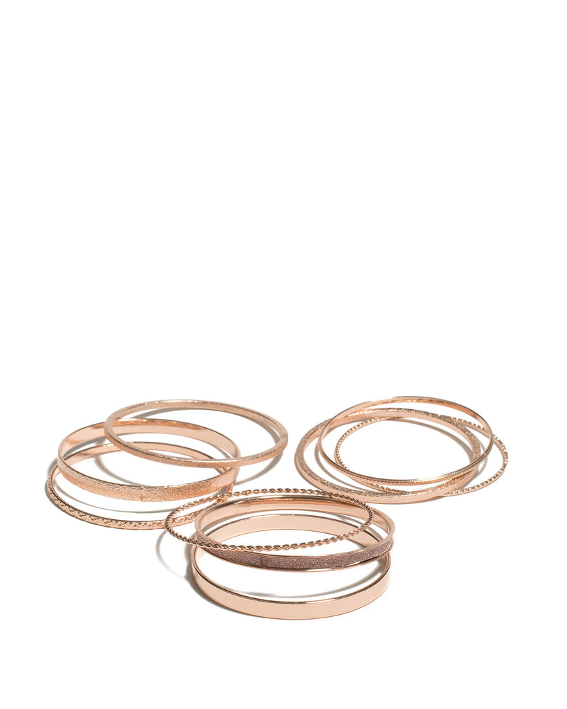 Rose Gold Tone Textured Metal Bangle Pack
