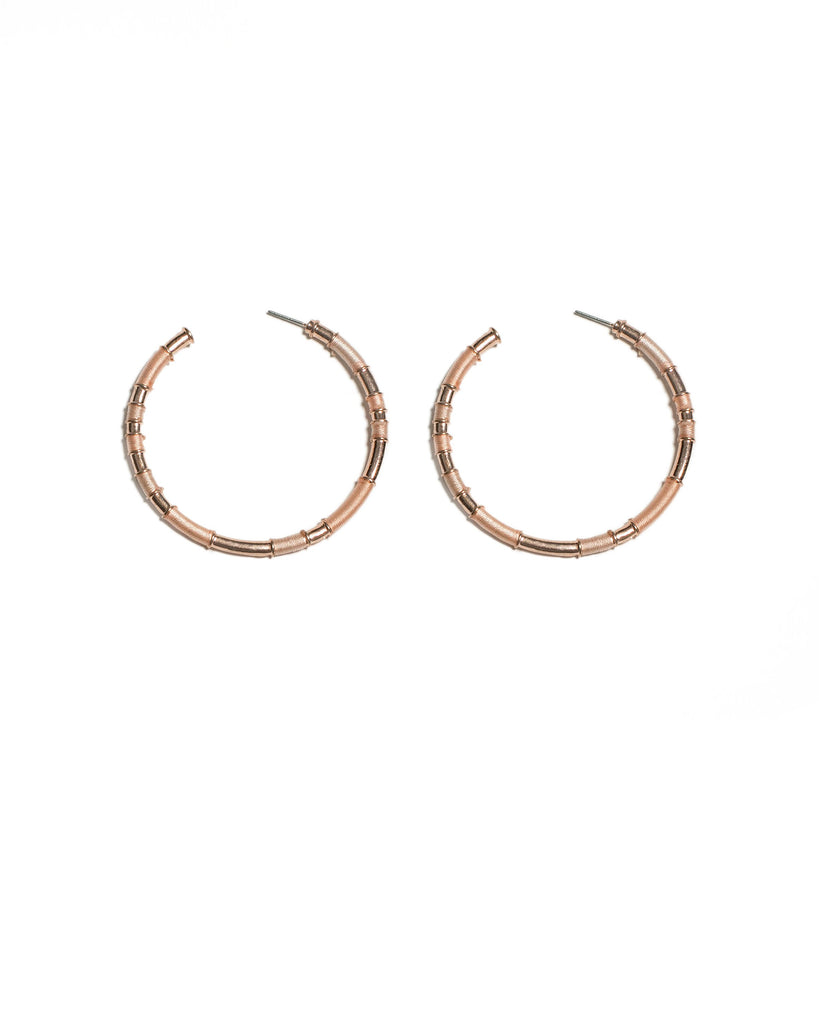 Pink Rose Gold Tone Fabric Wrapped Hoop Earrings