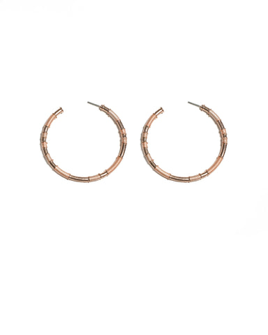 Pink Rose Gold Tone Fabric Wrapped Hoop Earrings