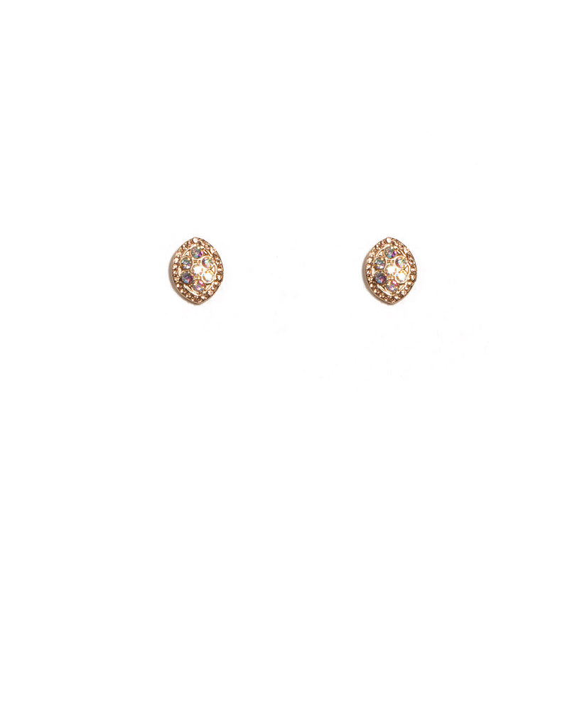 Crystal Gold Tone Diamante Pave Oval Stud Earrings