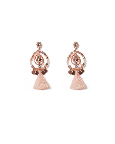 Crystal Rose Gold Tone Beaded Tassel Drop Earrings