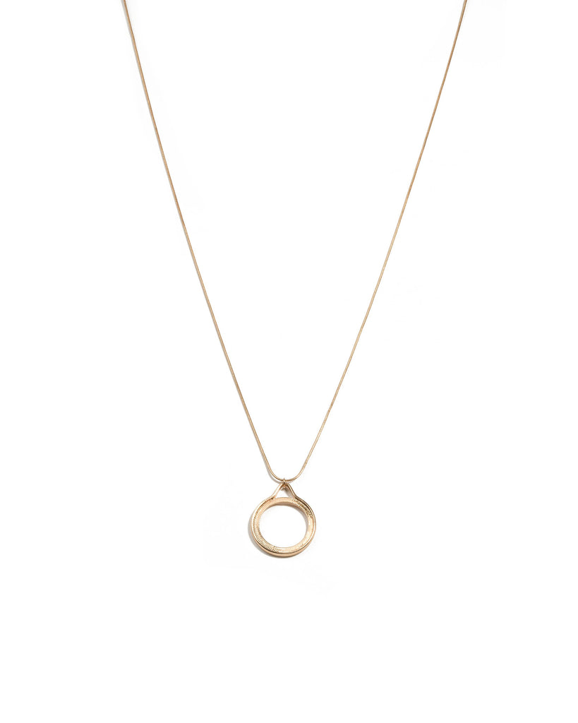Gold Tone Catseye Round Stone Long Necklace