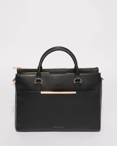 Black Leather Victoria Tote Bag