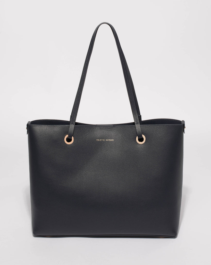 Navy Blake Leather Tote Bag