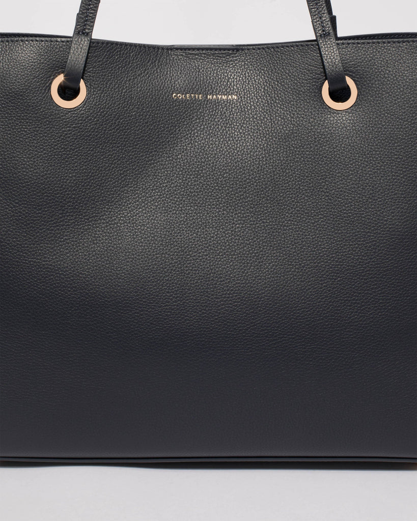 Navy Blake Leather Tote Bag