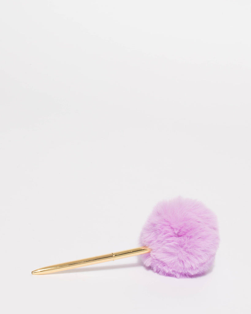 Purple Fluffy Pom Pom Pen
