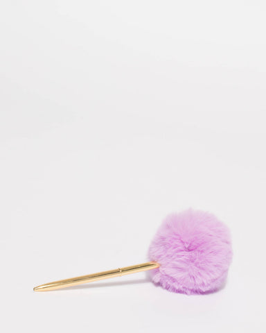 Purple Fluffy Pom Pom Pen
