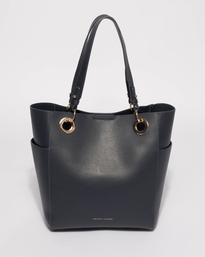 Navy Leather Steve Tote Bag