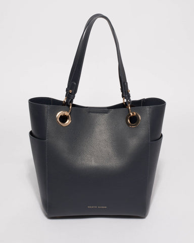 Navy Leather Steve Tote Bag