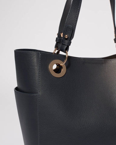 Navy Leather Steve Tote Bag