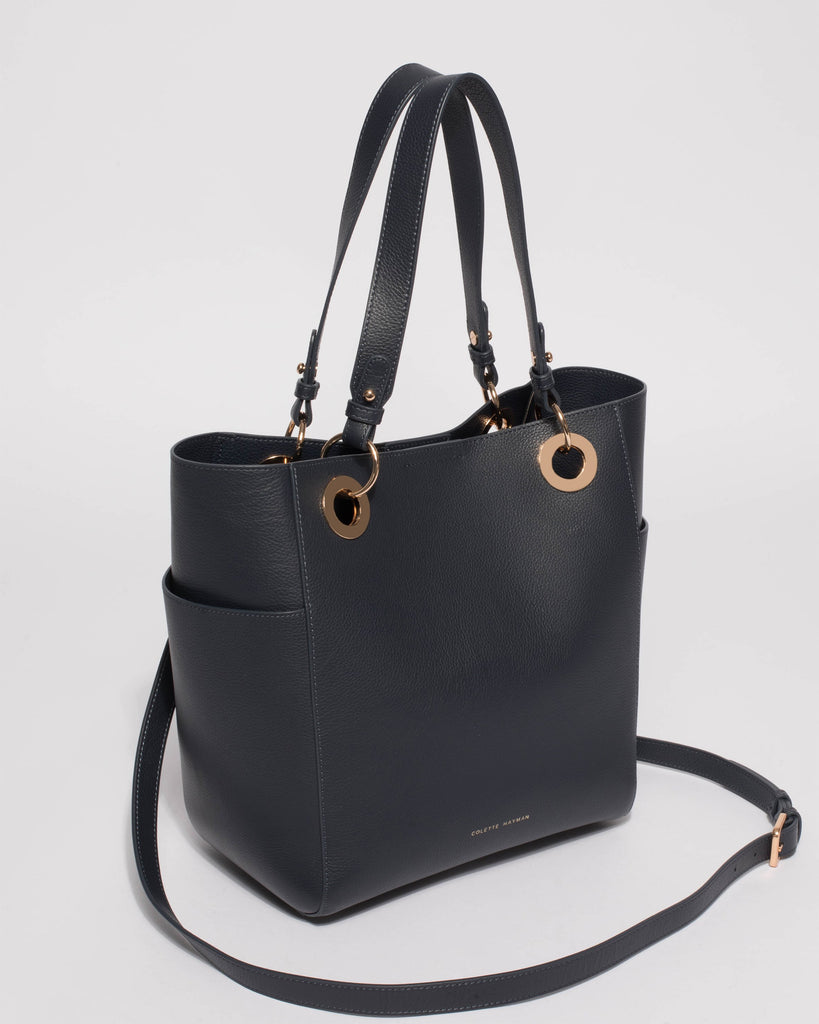 Navy Leather Steve Tote Bag