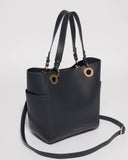 Navy Leather Steve Tote Bag