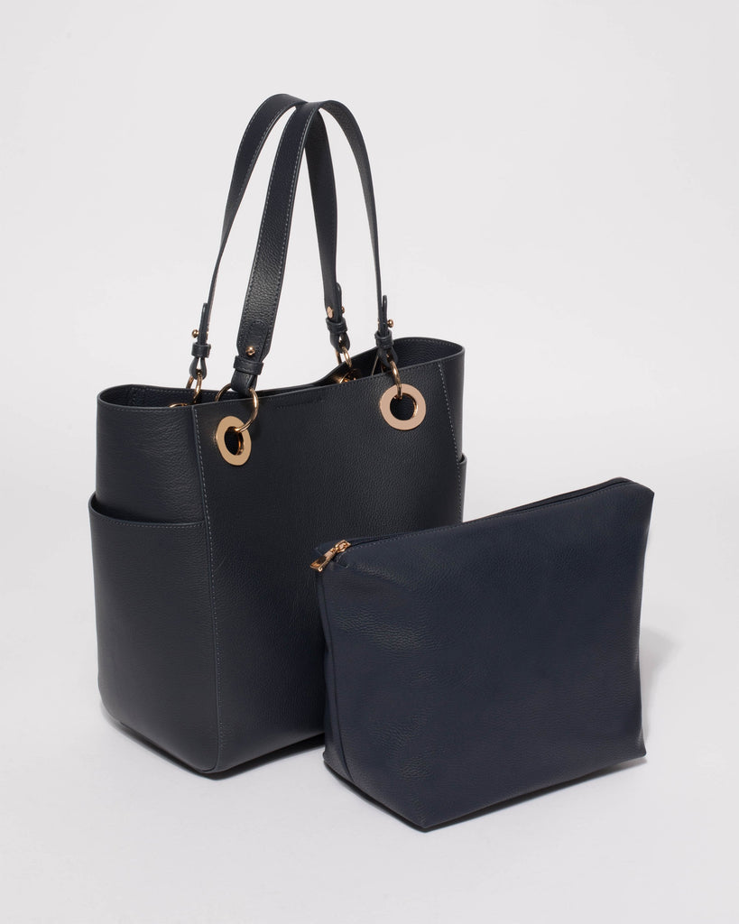 Navy Leather Steve Tote Bag