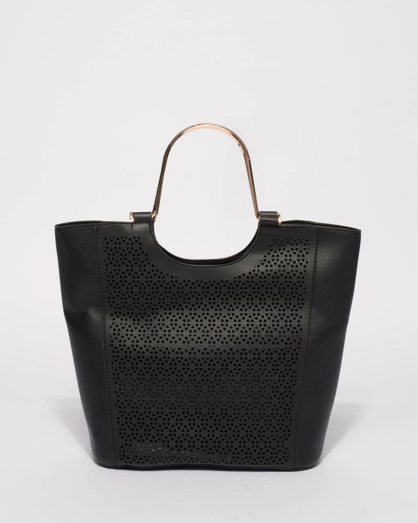 Black Claire Metal Handle Tote Bag