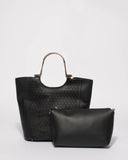 Black Claire Metal Handle Tote Bag