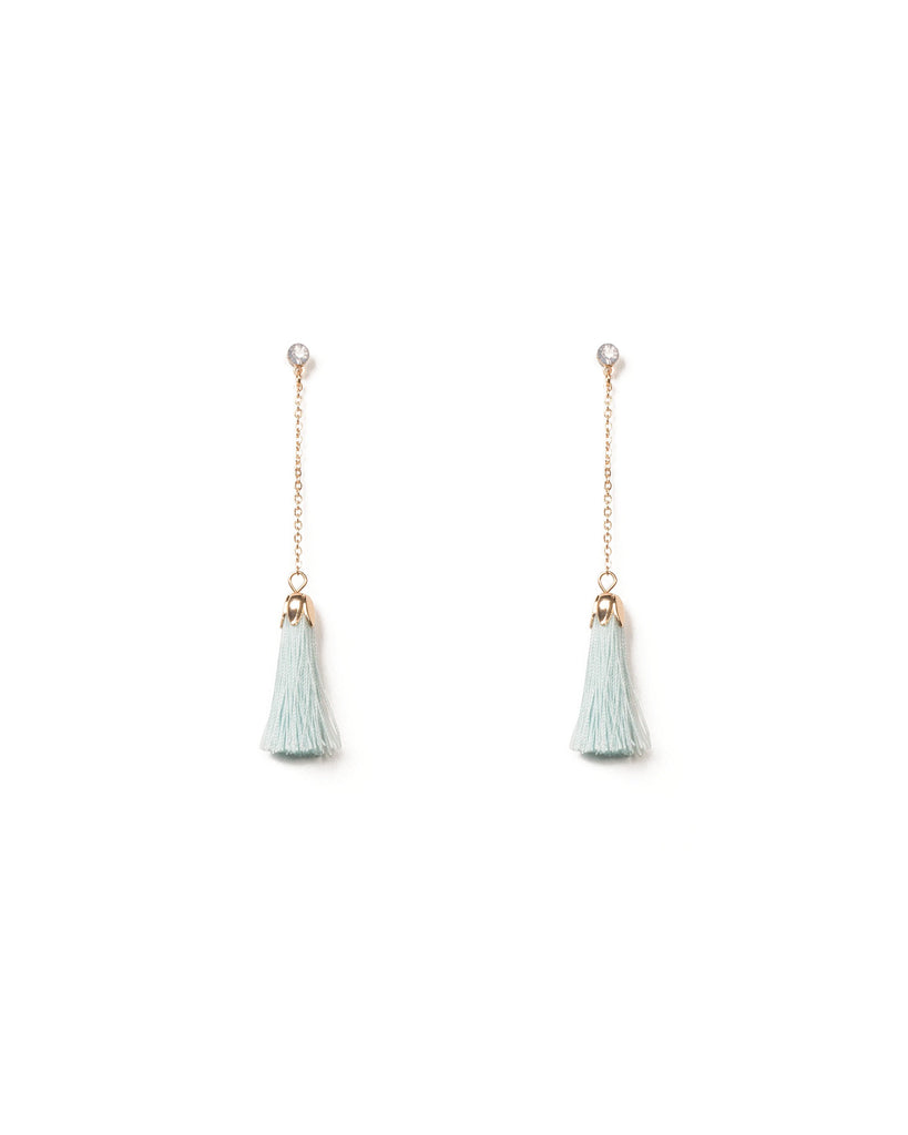 Light Blue Gold Tone Chain Drop Tassel Earrings